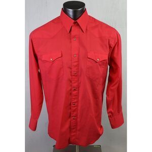 Wrangler Shirt Red Size 17 x 34 Pearl Snap Button Front Long Tail Cowboy Cut USA